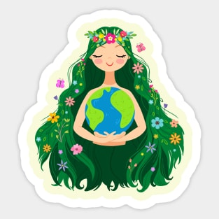 Beautiful Flowing Flower Earth Mother Figure Sticker